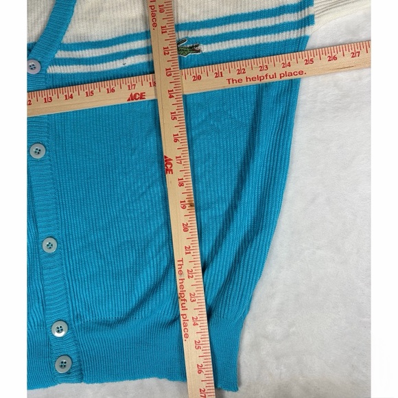 LACOSTE Vintage 70’s 80’s Teal Blue White V-Neck Button Cardigan Sweater L XL - Picture 6 of 9